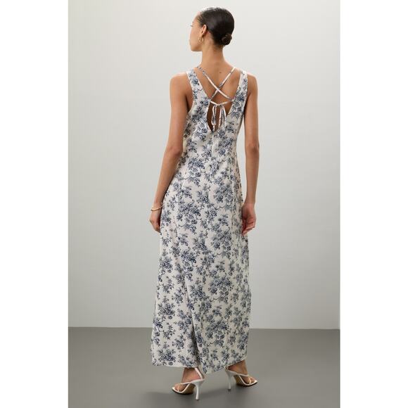 JASON WU White Blue Floral Print Sleeveless Lace Insert Criss Cross Back Dress12 - Picture 2 of 16